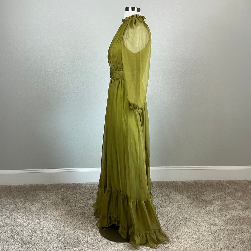 Mac Duggal 68225 Green Evening Gown Pleated Chiffon Long Sleeve Dress Size 4 - Picture 6 of 12